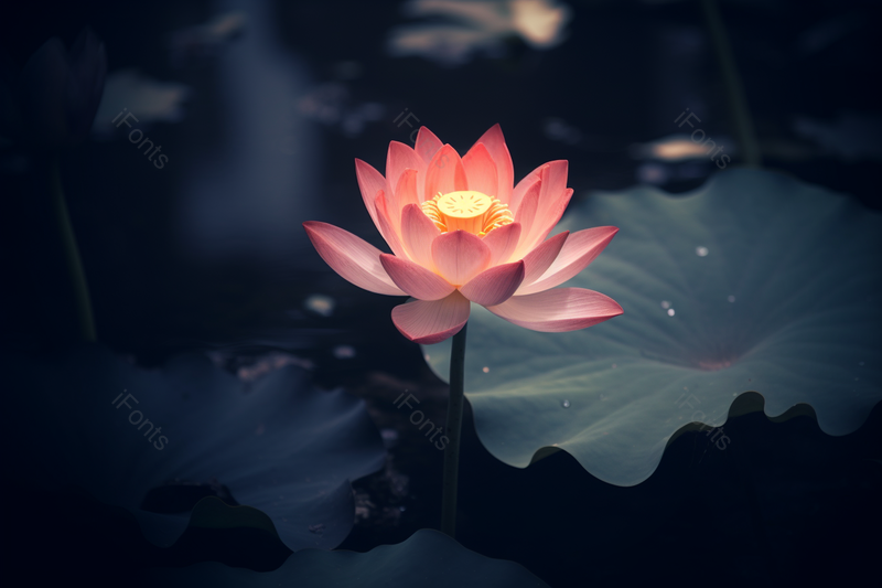 黑色背景池塘中盛开的荷花,高清,摄影图,摄影图片,图片大全,摄影图免费下载